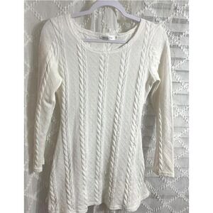 Mokingtop Womens White Cable Knit Tunic Sweater Long Sleeve Scoop Neck Top